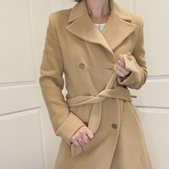 Atos Lombardini Double Breasted Tie Waist Wool Blend Tan Coat Size XS - Picture 4 of 15